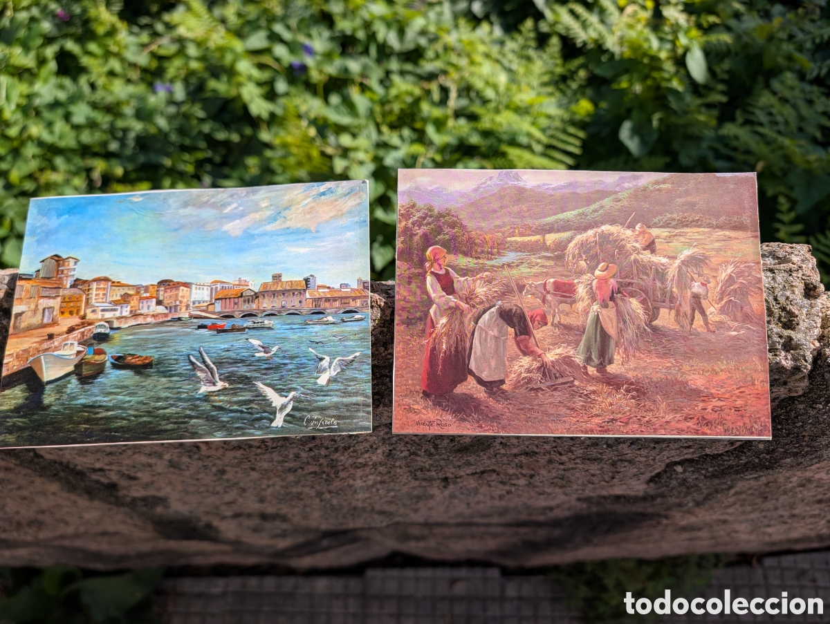 Otros objetos de arte: Lote de dos antiguas l&aacute;minas art&iacute;sticas vintage con textura gofrada que imita el relieve y la trama