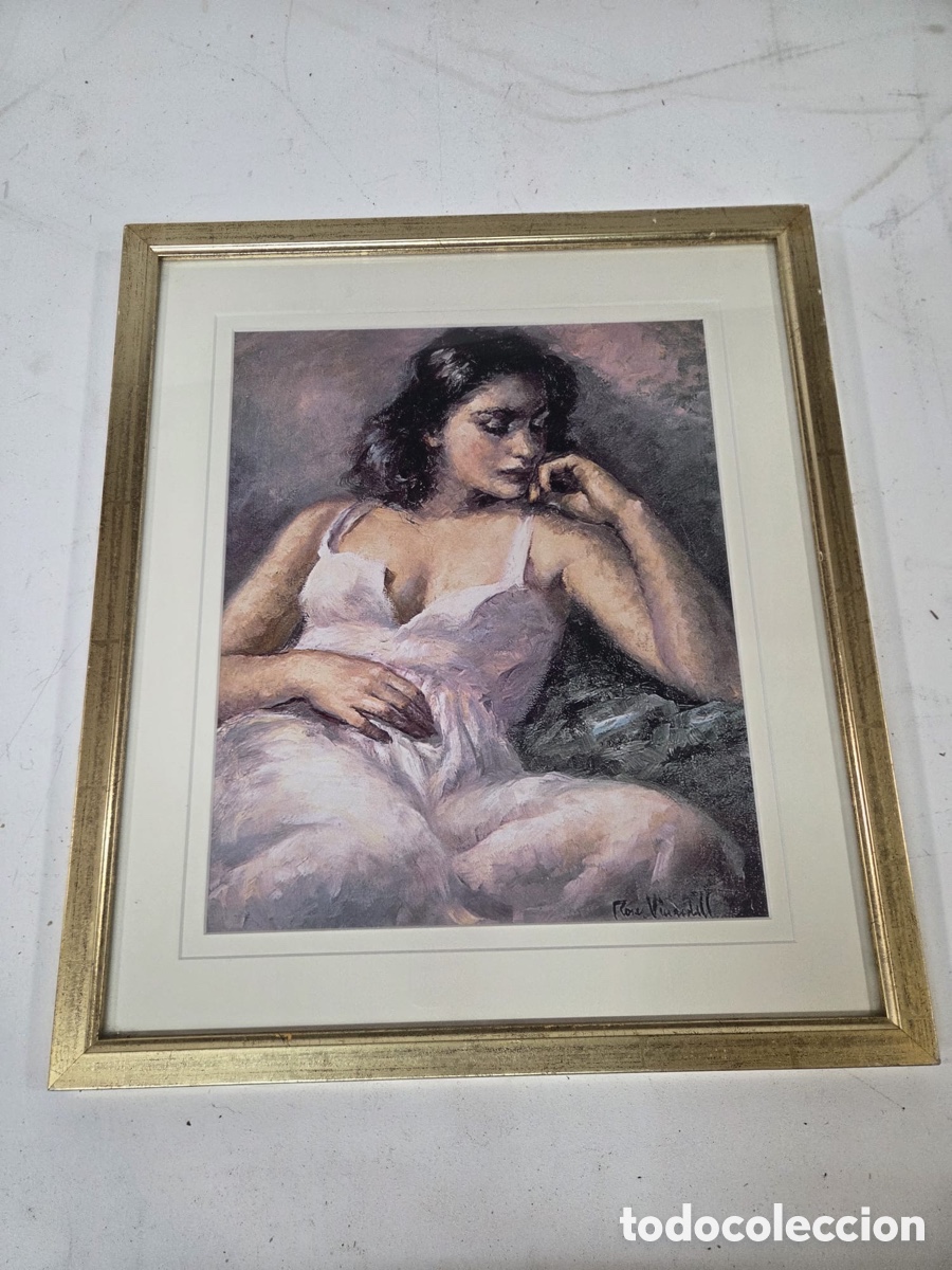 Otros objetos de arte: Cuadro Enmarcado Retrato Figurativo de Mujer - Pintura Firmada