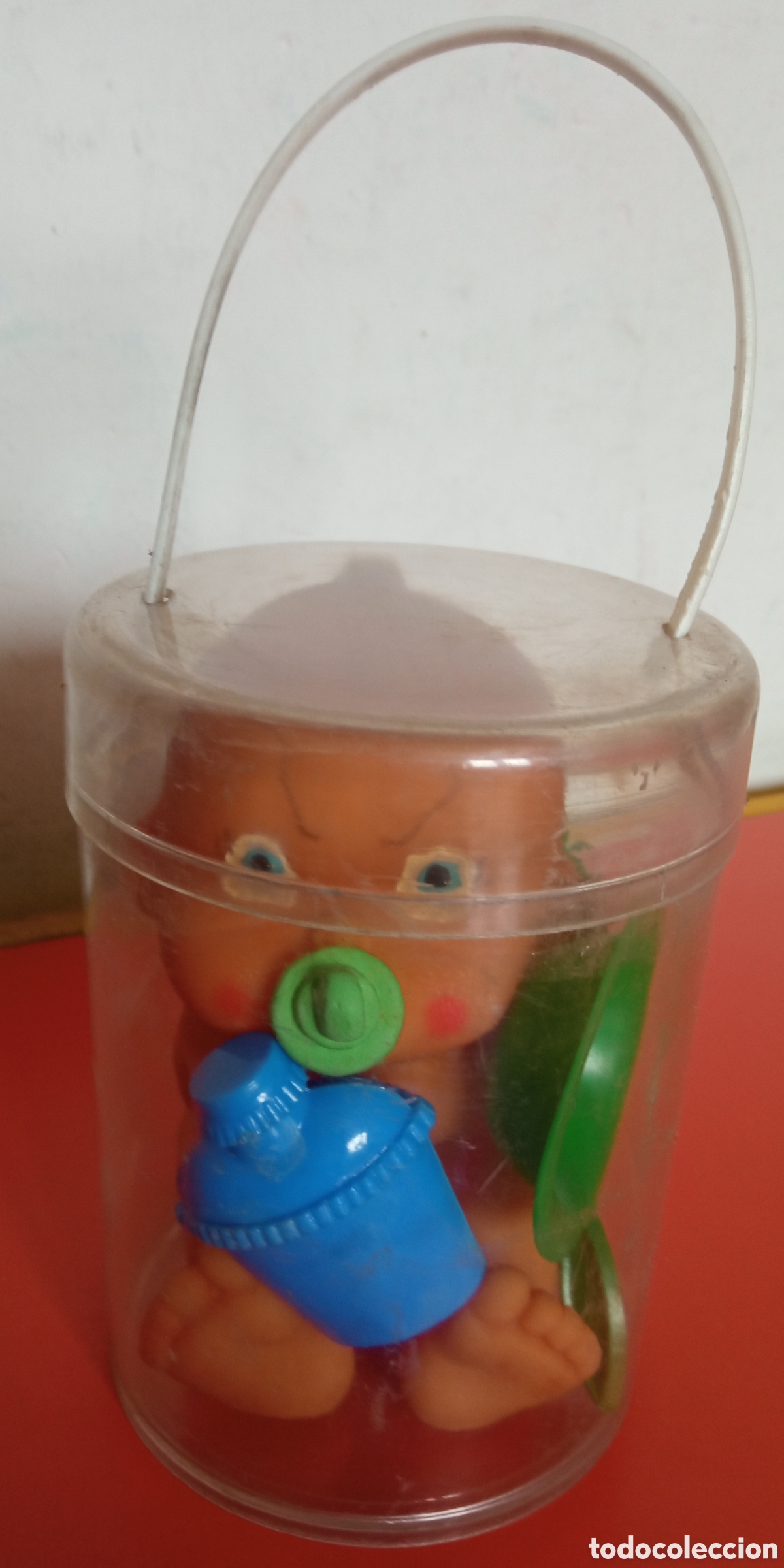 Vestidos Mu&ntilde;ecas Espa&ntilde;olas: TUBO CON MU&Ntilde;ECO BEB&Eacute; DE GOMA PITIDO Y ACCESORIOS.MAGDA 70'S.SIN USO.