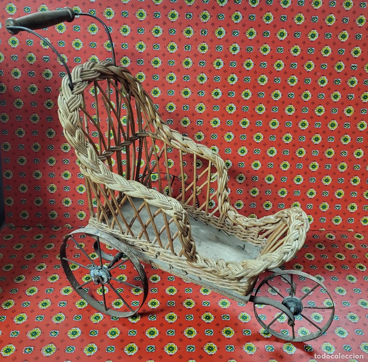 Vestidos Mu&ntilde;ecas Espa&ntilde;olas: ANTIGUO CARRICOCHE JUGUETE INFANTIL MU&Ntilde;ECA MIMBRE Y MADERA