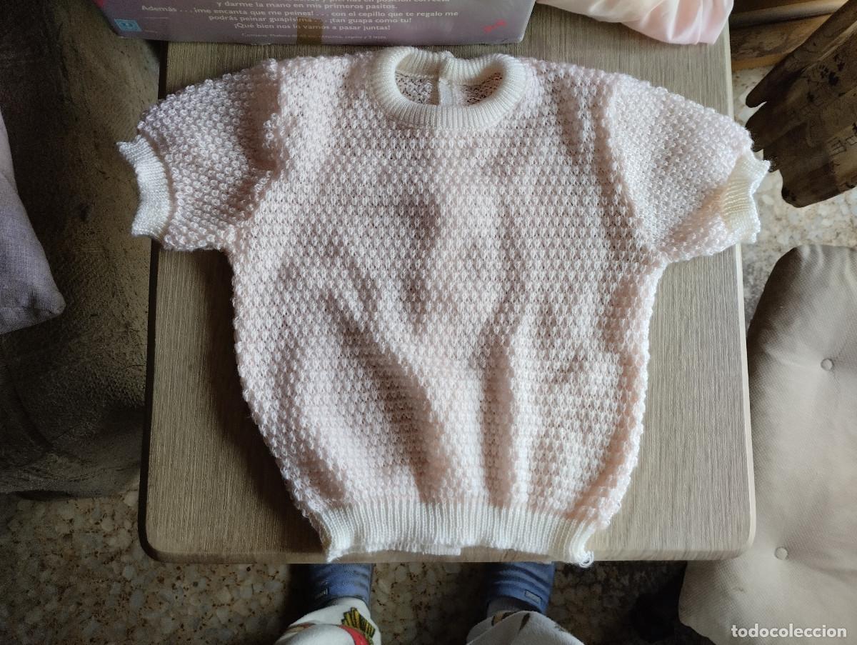 Vestidos Mu&ntilde;ecas Espa&ntilde;olas: sueter rosa y blanco con botones por detras para bebe o mu&ntilde;eco