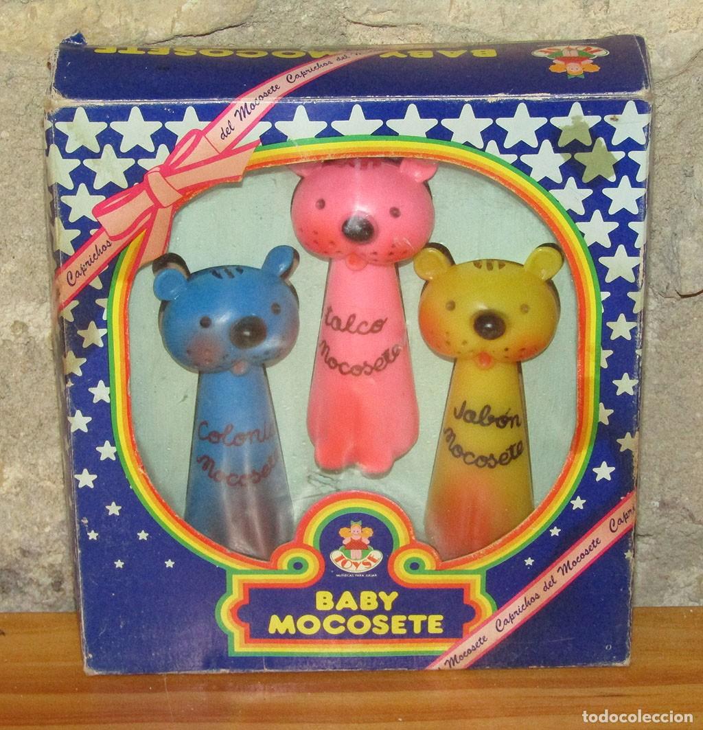 Vestidos Mu&ntilde;ecas Espa&ntilde;olas: CAPRICHOS DEL MOCOSETE. ANTIGUA CAJA CON 3 BOTES PARA EL CUIDADO DEL MU&Ntilde;ECO BABY MOCOSETE, DE TOYSE.
