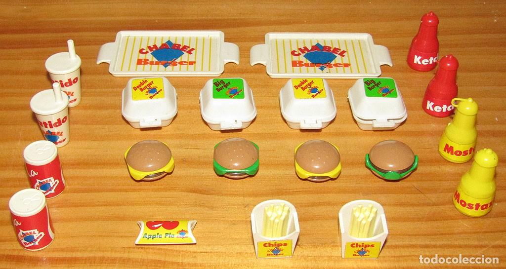 Vestidos Mu&ntilde;ecas Espa&ntilde;olas: BURGUER DE CHABEL: HAMBURGUESAS, BANDEJAS, PATATAS, LATAS, KETCHUP, MOSTAZA, BEBIDAS...