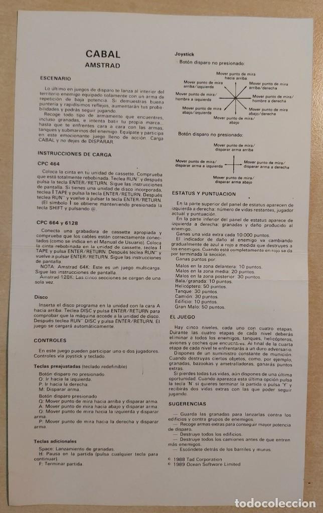 Videojuegos y consolas: Cabal Amstrad Cinta - Foto 3