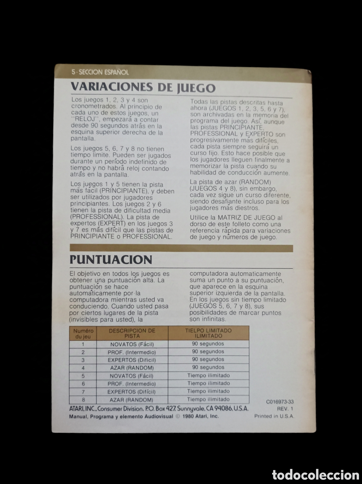 Videojuegos y consolas: Manual instrucciones juego ATARI NIGHT DRIVER 8 - Foto 2