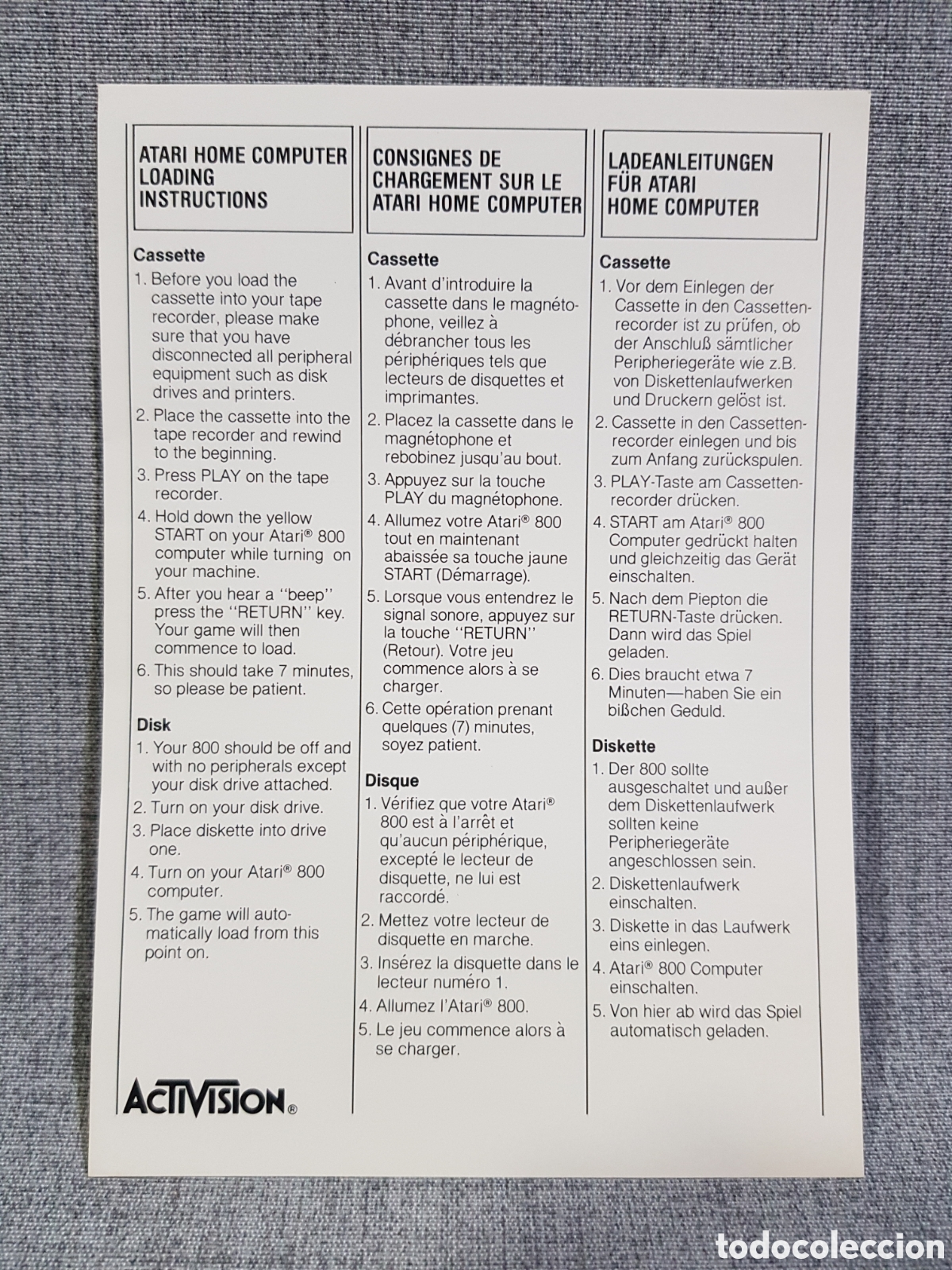 Videojuegos y consolas: ATARI ACTIVISION FOLLETO CON INSTRUCCIONES PARA CARGAR EL ATARI HOME COMPUTER - Foto 3