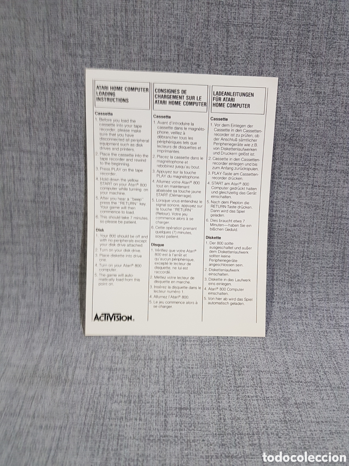 Videojuegos y consolas: ATARI ACTIVISION FOLLETO CON INSTRUCCIONES PARA CARGAR EL ATARI HOME COMPUTER - Foto 1