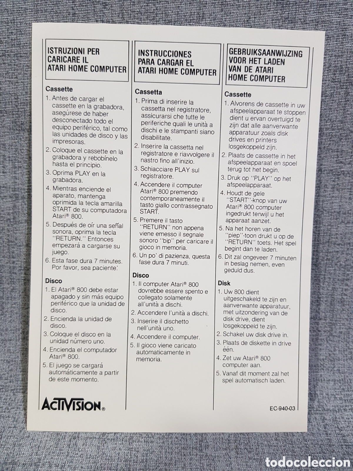 Videojuegos y consolas: ATARI ACTIVISION FOLLETO CON INSTRUCCIONES PARA CARGAR EL ATARI HOME COMPUTER - Foto 2
