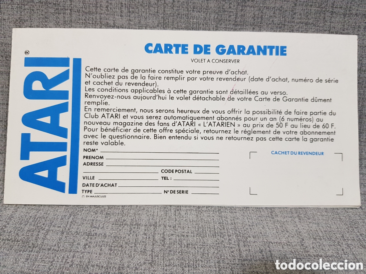 Videojuegos y consolas: ATARI TARJETA DE GARANT&Iacute;A + INSCRIPCI&Oacute;N EN CLUB ATARI (EN FRANC&Eacute;S) - Foto 5