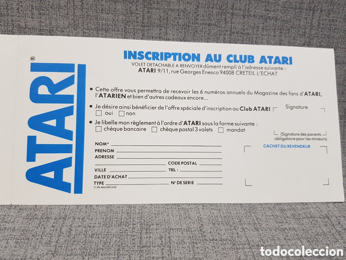 Videojuegos y consolas: ATARI TARJETA DE GARANT&Iacute;A + INSCRIPCI&Oacute;N EN CLUB ATARI (EN FRANC&Eacute;S) - Foto 8