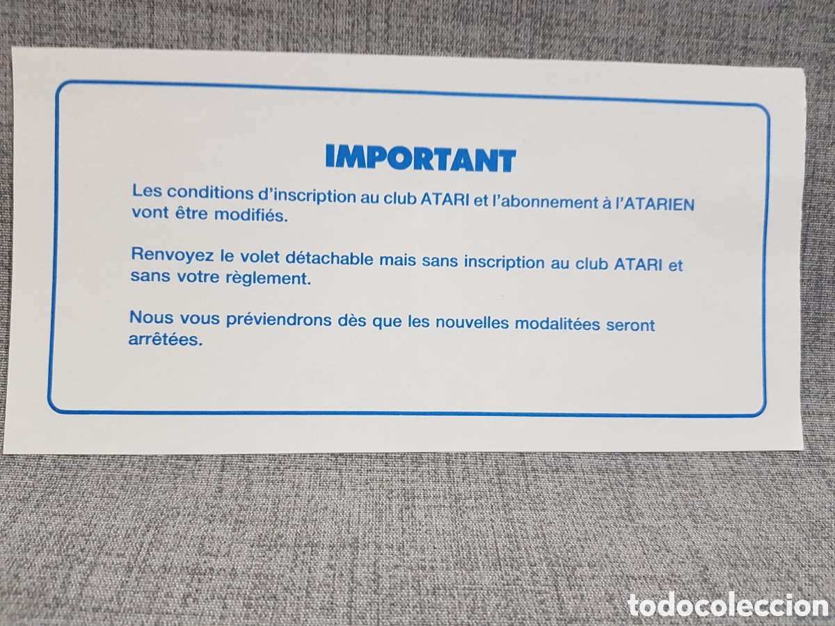Videojuegos y consolas: ATARI TARJETA DE GARANT&Iacute;A + INSCRIPCI&Oacute;N EN CLUB ATARI (EN FRANC&Eacute;S) - Foto 10