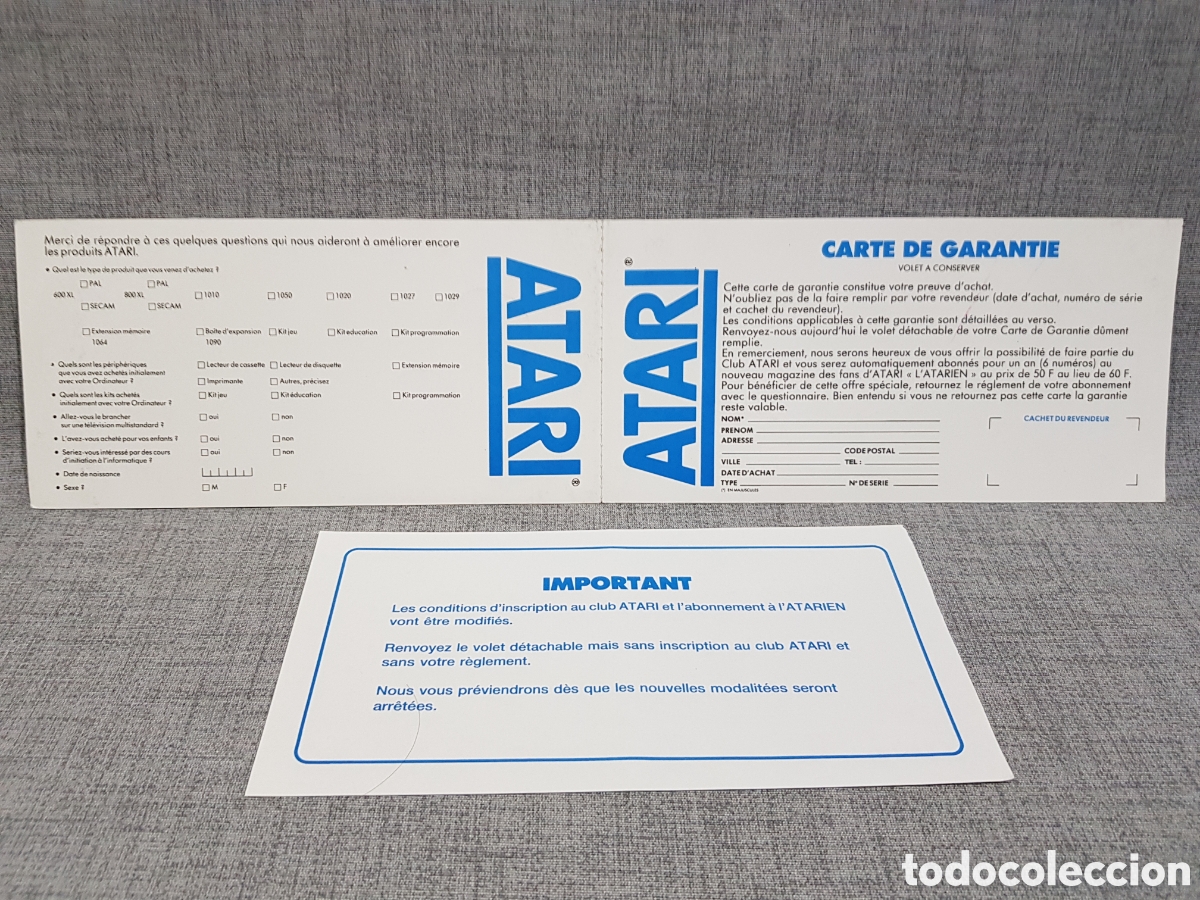 Videojuegos y consolas: ATARI TARJETA DE GARANT&Iacute;A + INSCRIPCI&Oacute;N EN CLUB ATARI (EN FRANC&Eacute;S) - Foto 2