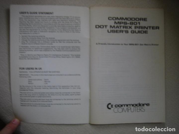 Videojuegos y consolas: Manual  Commodore  Computers MPS-801 dot matrix printer. Impresora - Foto 2