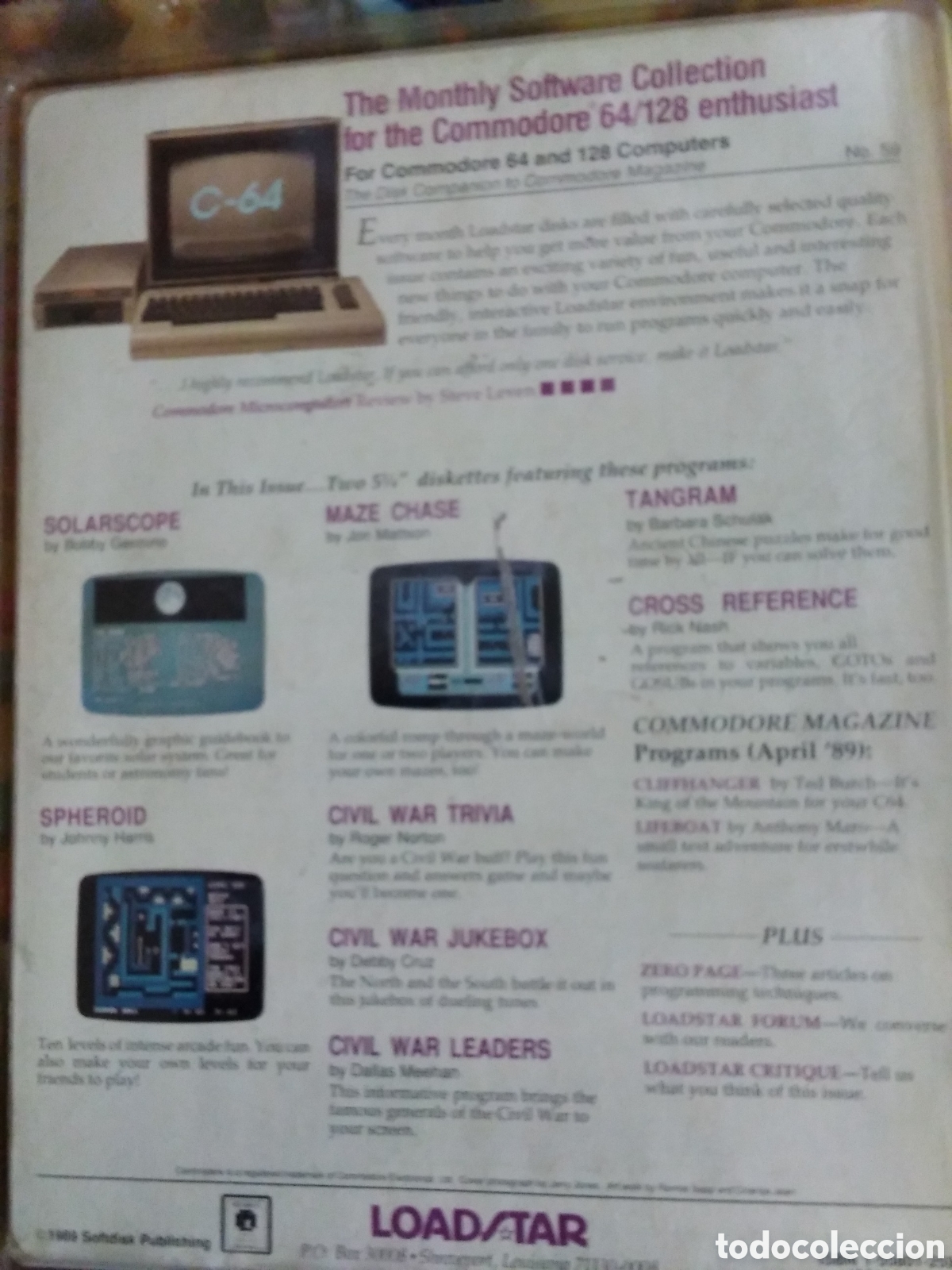 Videojuegos y consolas: Loadstar 59 software para commodore 64/128&rdquo; incluye dos disquete flexible - Foto 2