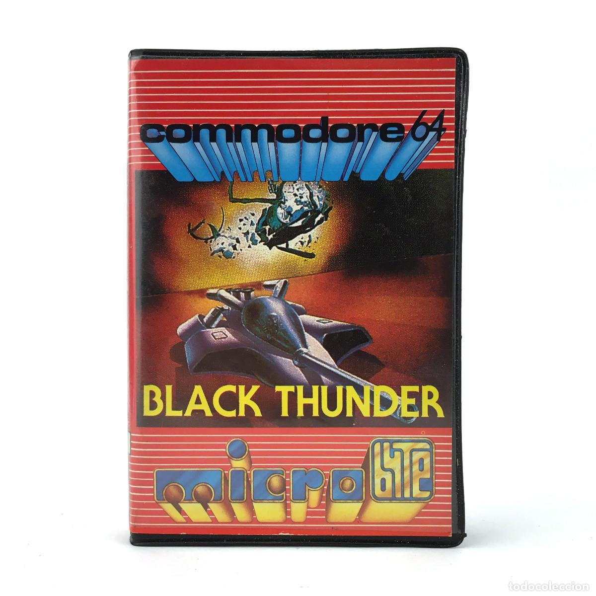 Videojuegos y consolas: BLACK THUNDER ESTUCHE MICROBYTE QUICKSILVA ESPA&Ntilde;A 1985 MICRO BYTE CBM COMMODORE 64 128 C64 CASSETTE - Foto 1