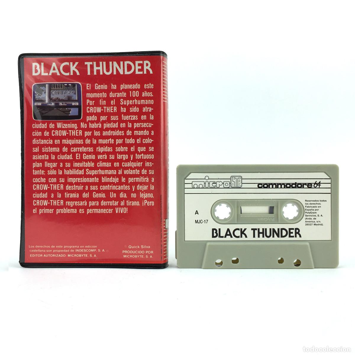 Videojuegos y consolas: BLACK THUNDER ESTUCHE MICROBYTE QUICKSILVA ESPA&Ntilde;A 1985 MICRO BYTE CBM COMMODORE 64 128 C64 CASSETTE - Foto 2