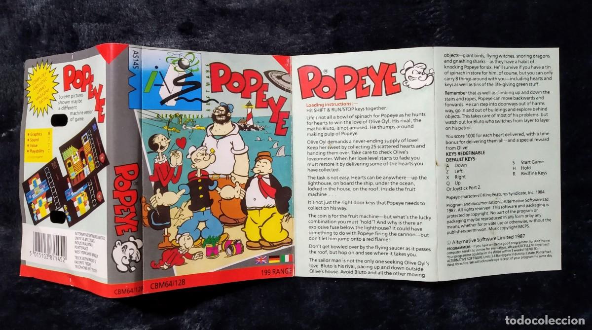 Videojuegos y consolas: POPEYE (ALTERNATIVE SOFTWARE). MCMILLAN. COMMODORE 64. C64. - Foto 4