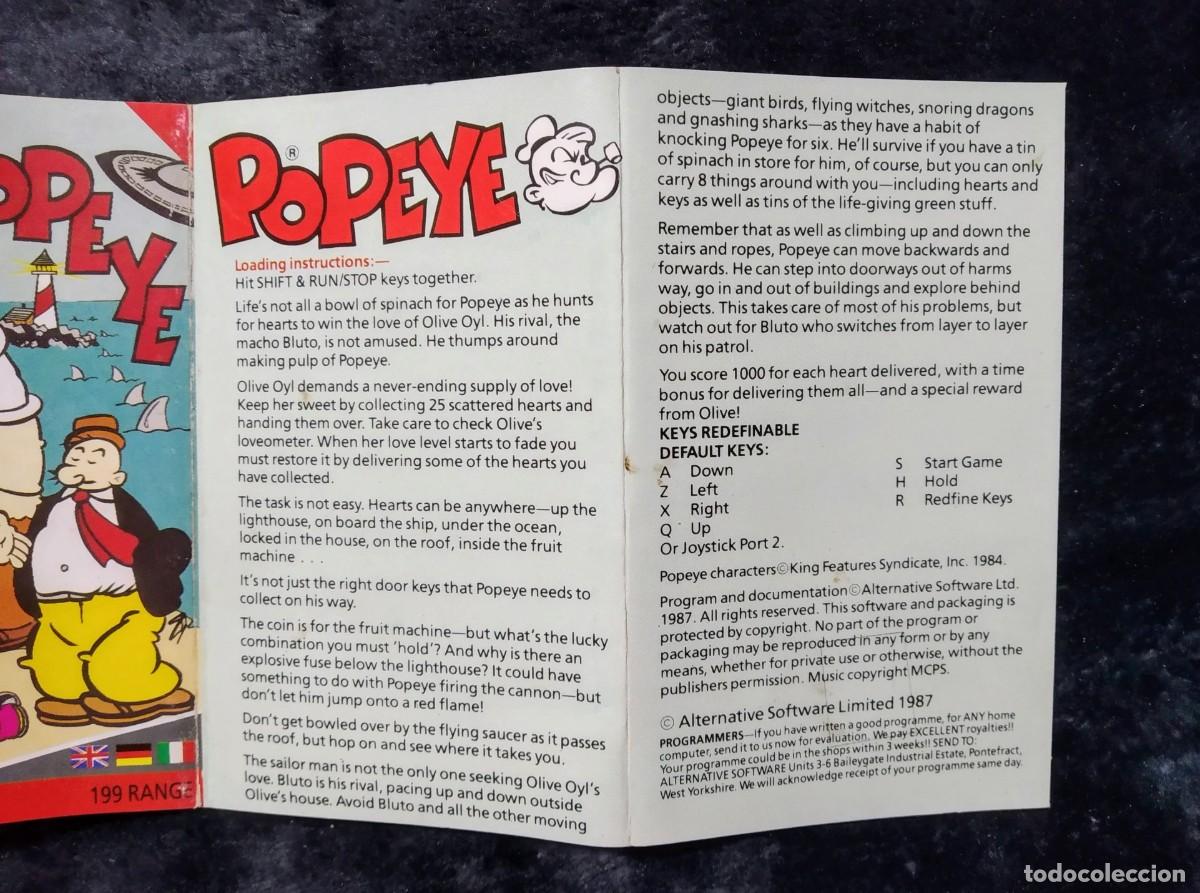 Videojuegos y consolas: POPEYE (ALTERNATIVE SOFTWARE). MCMILLAN. COMMODORE 64. C64. - Foto 5