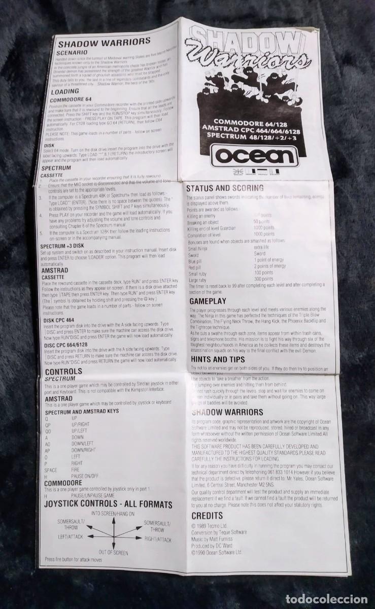 Videojuegos y consolas: SHADOW WARRIORS. TECMO - OCEAN. COMMODORE 64 C64 - Foto 12