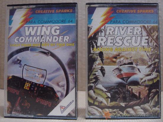 Videojuegos y consolas: 2 VIDEO JUEGOS COMMODORE 64 RIVER RESCUE - WING COMMANDER 1984 - Foto 1