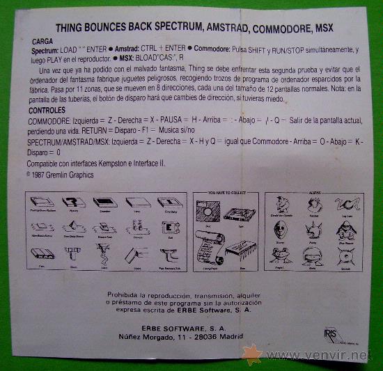 Videojuegos y consolas: THING BOUNCES BACK - CL&Aacute;SICO EN CINTA DE CASSETTE COMMODORE 64 / 128 - Foto 3