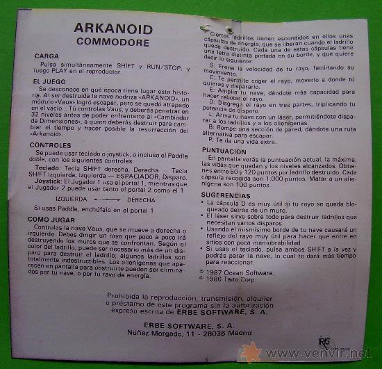 Videojuegos y consolas: ARKANOID - CL&Aacute;SICO JUEGO EN CINTA DE CASSETTE PARA COMMODORE 64 / 128 - Foto 5