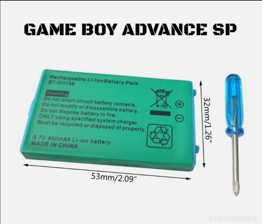 Videojuegos y Consolas: Bateria para Game Boy Advance SP, repuesto, recargable