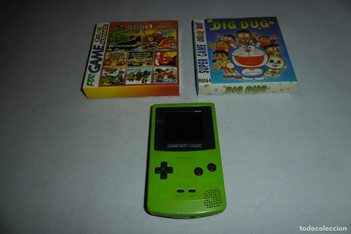 Videojuegos y Consolas: GBC GAME BOY COLOR ORIGINAL VERDE KIWI CON DOS JUEGOS. FUNCIONA OK.
