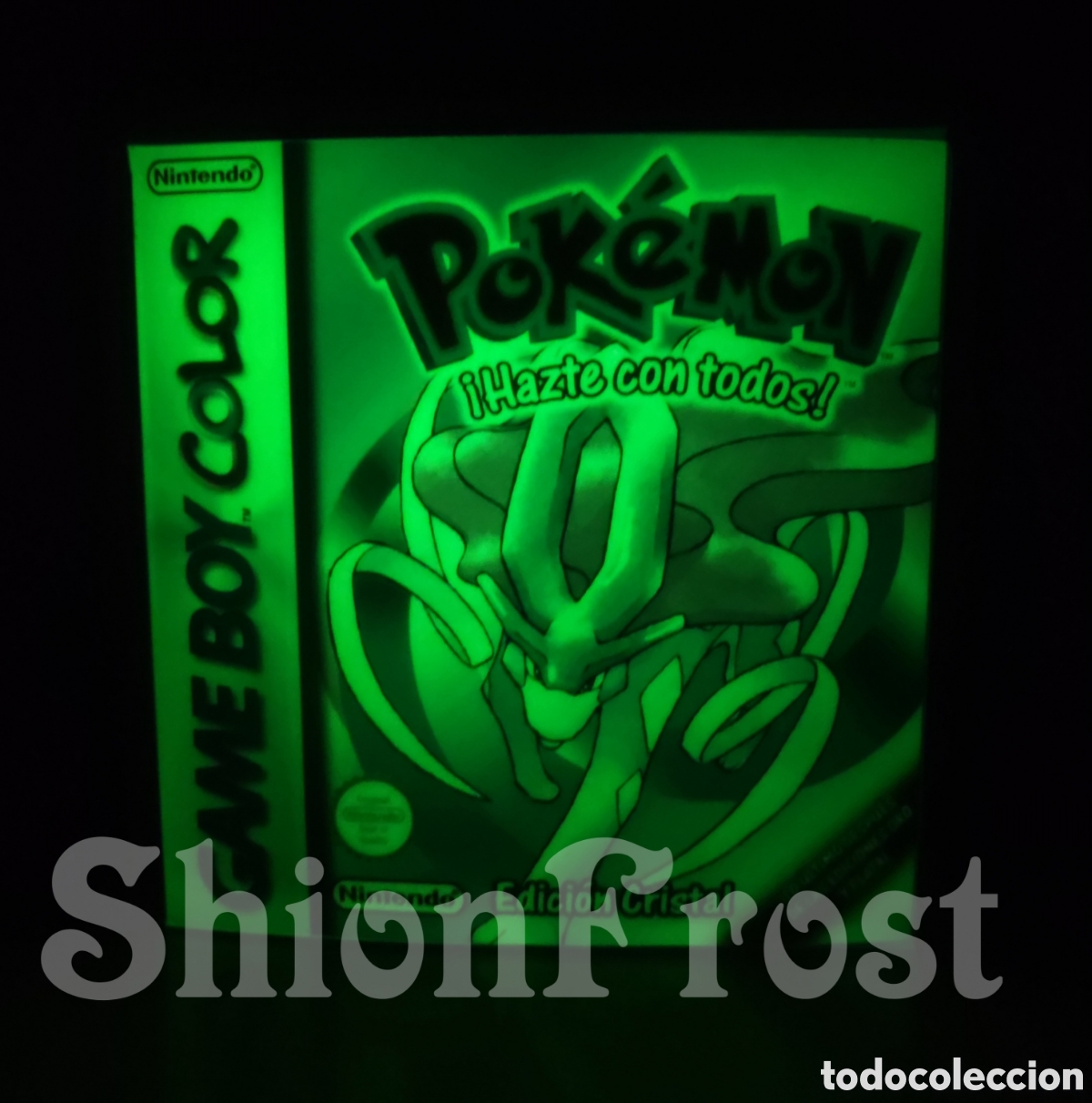 Videojuegos y consolas: Caja Repro FLUORESCENTE (BRILLA EN LA OSCURIDAD) Cart&oacute;n Pok&eacute;mon Edici&oacute;n Cristal (Game Boy Color) GBC