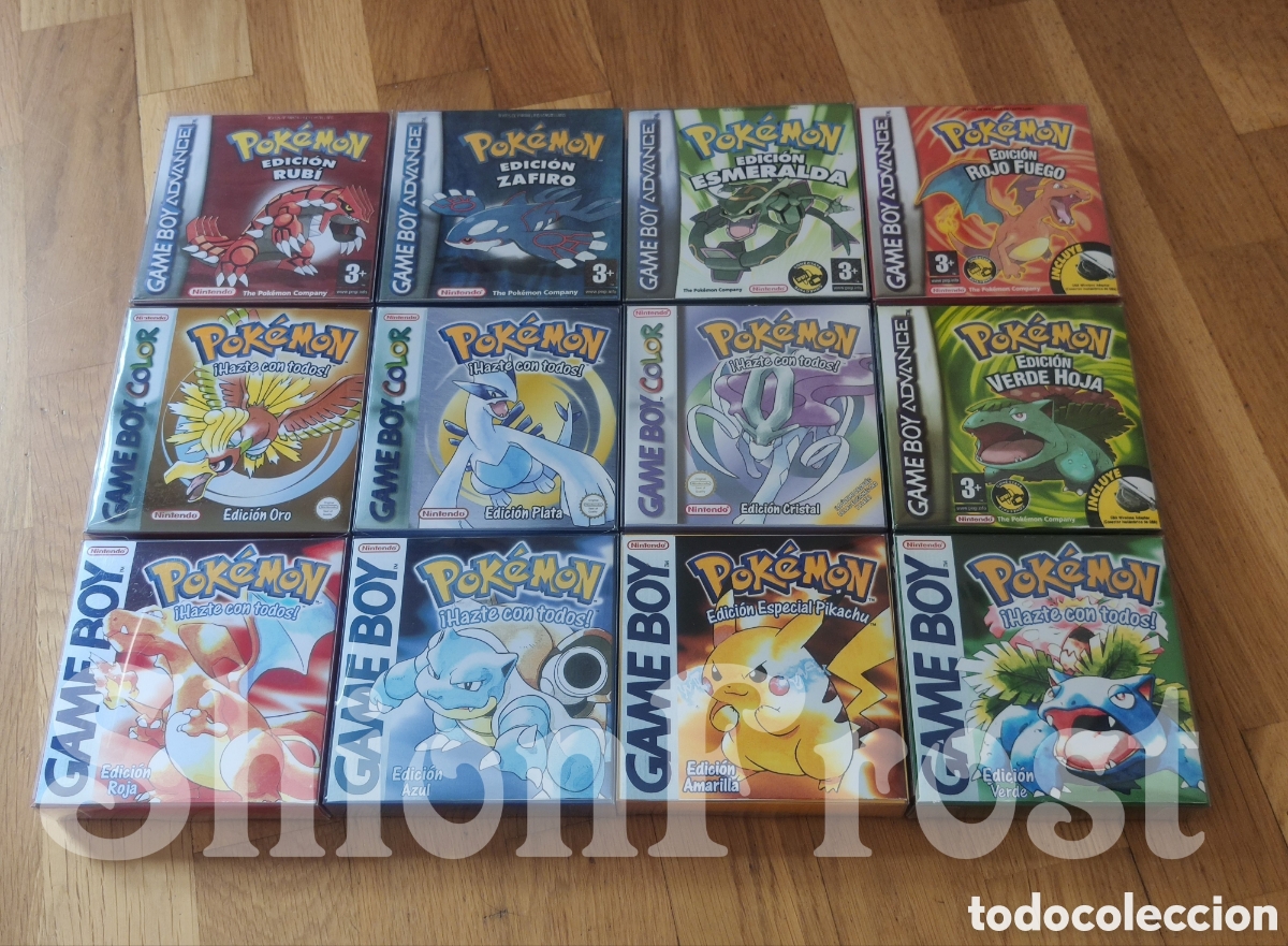 Videojuegos y consolas: 1 Caja Repro (Cart&oacute;n) Pok&eacute;mon Game Boy Color Advance, Rojo Azul Amarillo Oro Plata Cristal Esmeralda