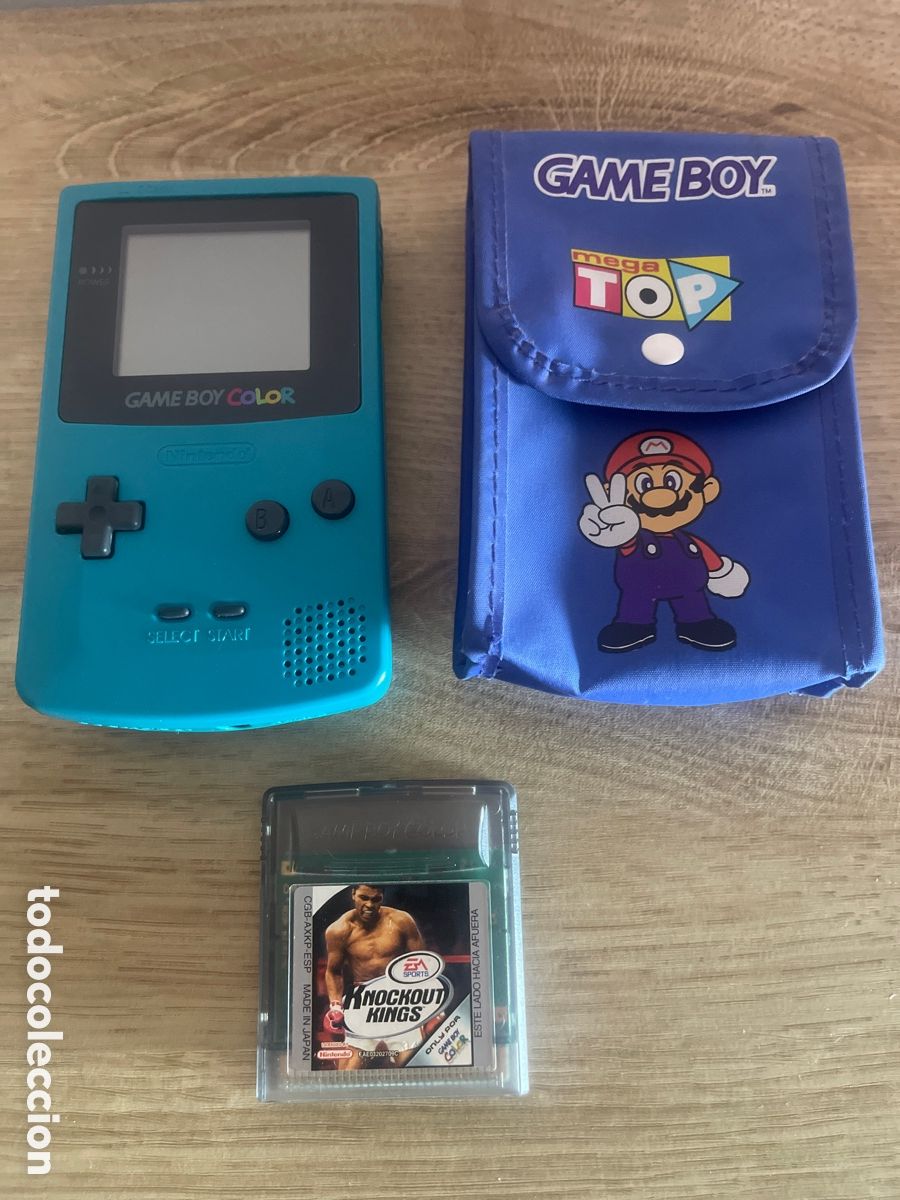 Videojuegos y consolas: Game Boy Color. (Turquesa) + Juego Knockout Kings + Funda protecci&oacute;n