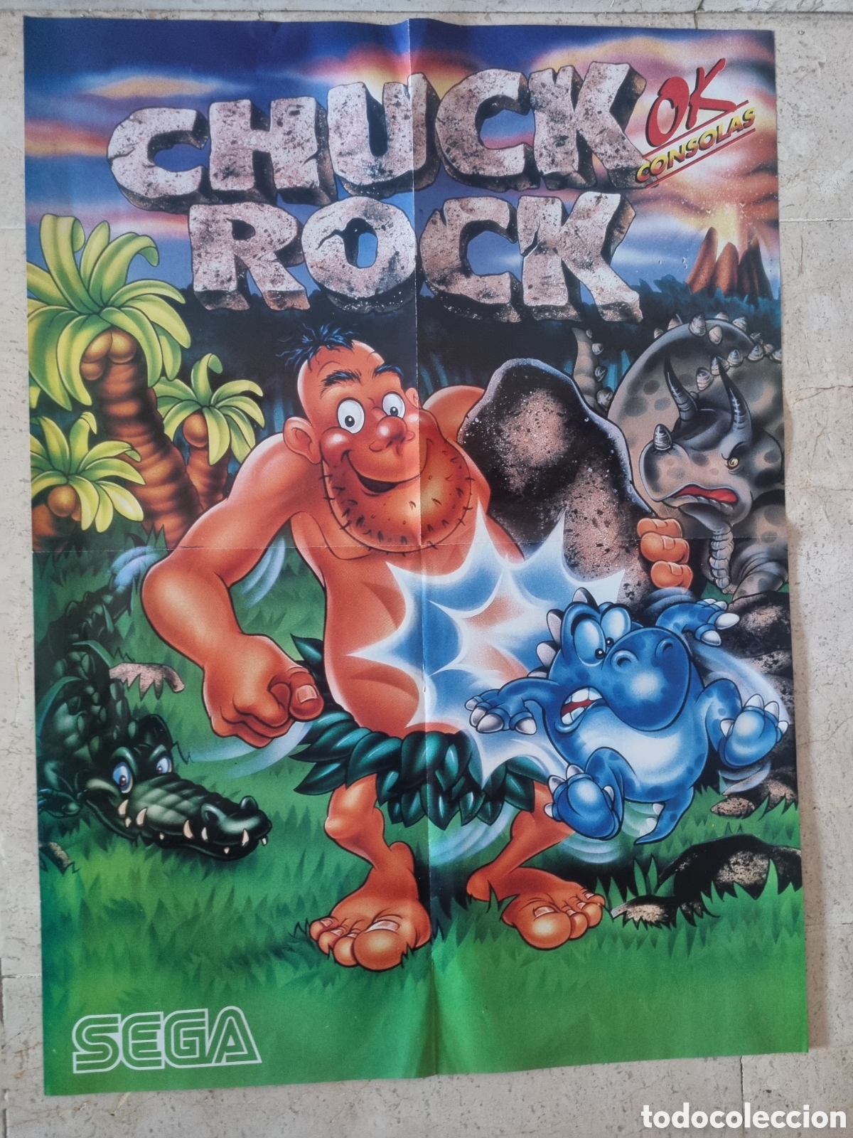 Videojuegos y consolas: Antiguo p&oacute;ster chuck rock do le cara de sega - Foto 1