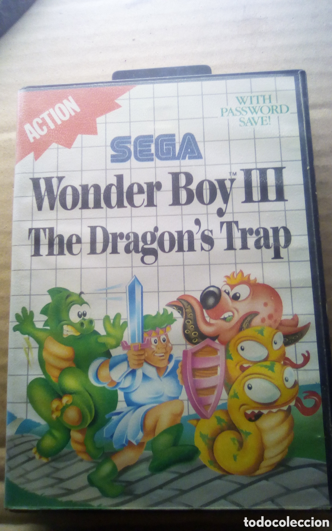 Videojuegos y consolas: Caja vac&iacute;a del juego Wonder Boy III. The dragon's trap. Action. Sega. 1989. Solo la caja vac&iacute;a.