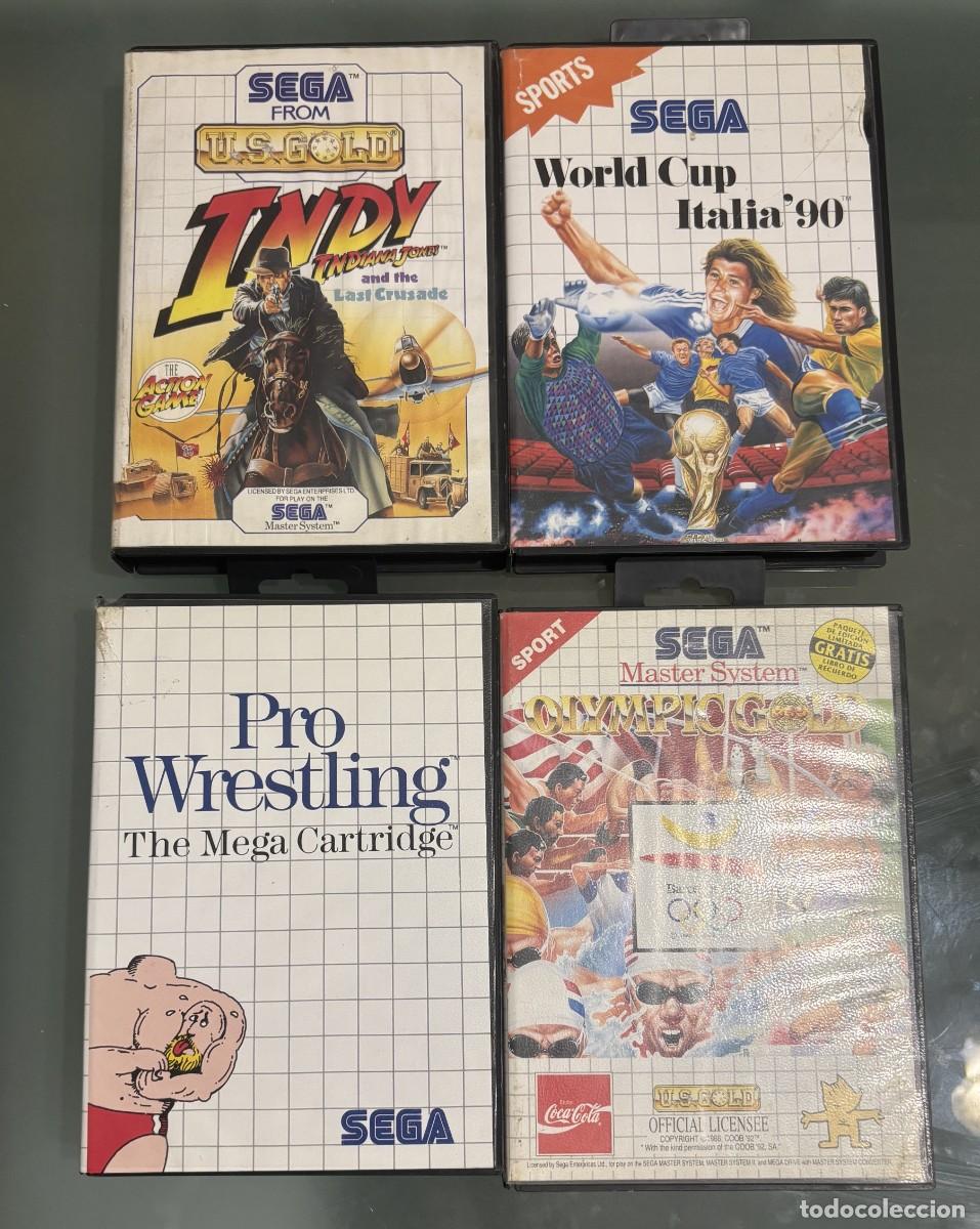 Videojuegos y consolas: PACK LOTE 4 Juegos MASTERSYSTEM Pro Wrestling, Indiana Jones, Italia 90, Barcelona 92