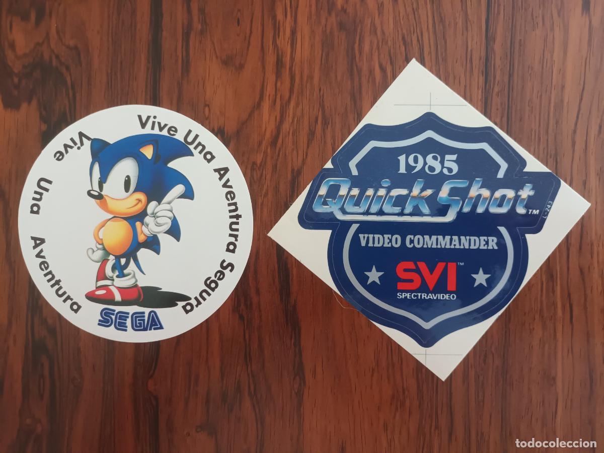 Videojuegos y Consolas: pegatina Sega S.A Vive una aventura segura SEGA SONIC. QUICK SHOT VIDEOCOMANDER 1985 JOYSTICK