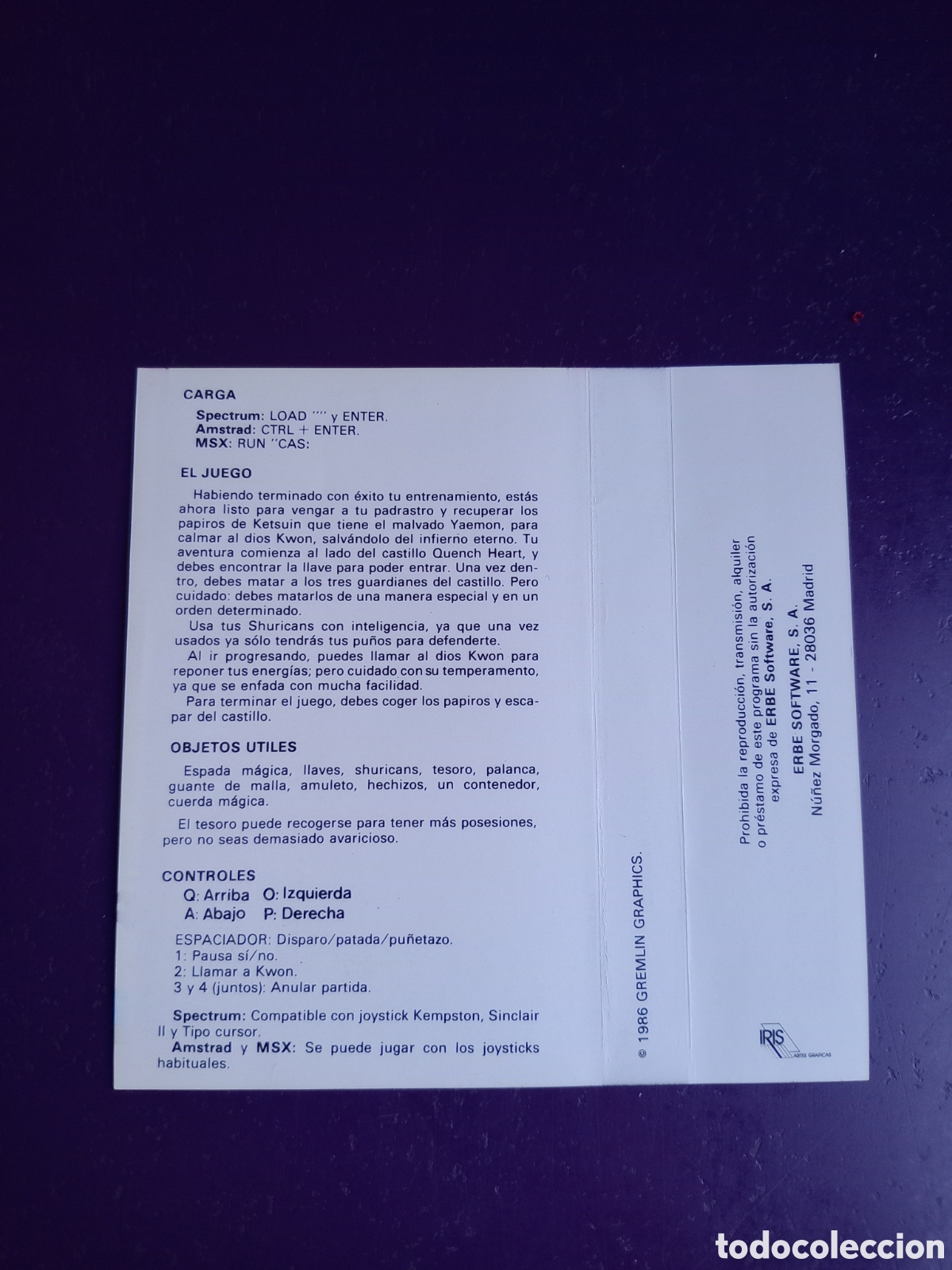 Videojuegos y consolas: AVENGER - MSX - ERBE - SOLO CARATULA - NUEVA - - Foto 2