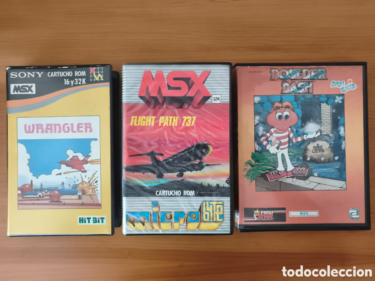 Videojuegos y consolas: Lote 3 Juegos MSX: Wrangler (Sony) + Boulder Dash (Erbe) + Manual Original Flight Path 737 (Anirog)