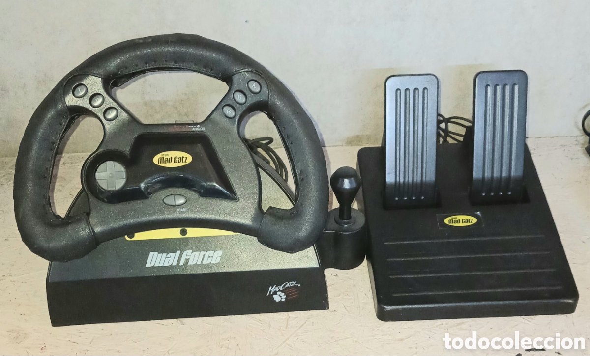 Videojuegos y consolas: Volante y pedales Mad Catz Dual Force Racing Wheel para PlayStation 1- 2 PS1 / PS2