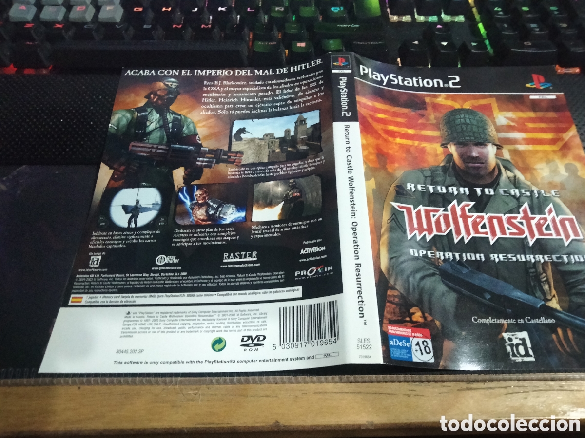 Videojuegos y consolas: Car&aacute;tula return to Castle wolfenstein pS2 - Foto 1