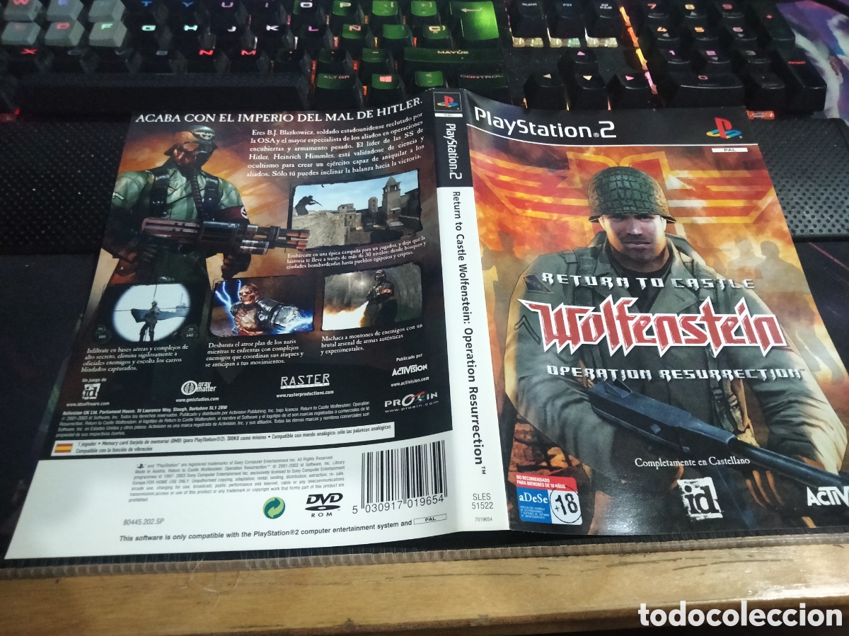 Videojuegos y consolas: Car&aacute;tula return to Castle wolfenstein pS2 - Foto 1
