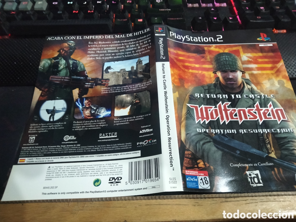 Videojuegos y consolas: Car&aacute;tula return to Castle wolfenstein pS2 - Foto 1