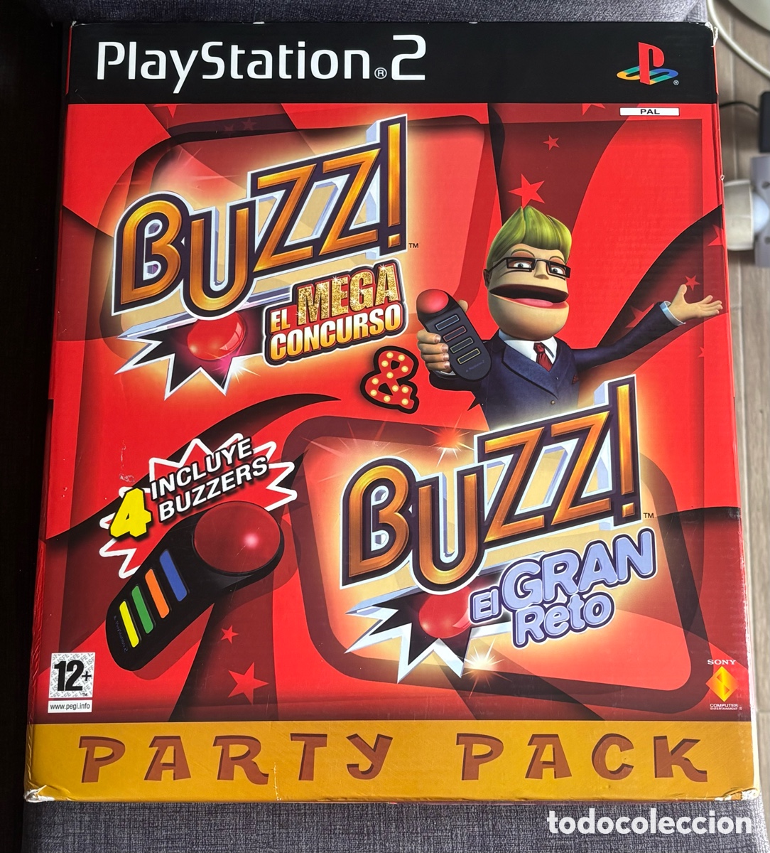 Videojuegos y Consolas: Pack Buzz PlayStation 2 - El Mega Concurso + El Gran Reto + 4 Pulsadores Mandos