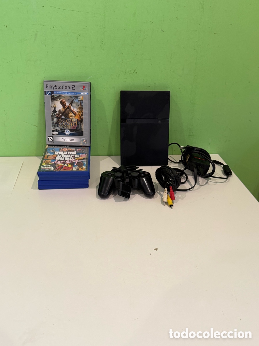 Videojuegos y consolas: Sony PlayStation 2 Slim con mando, cables y 6 juegos &ndash; Sin probar