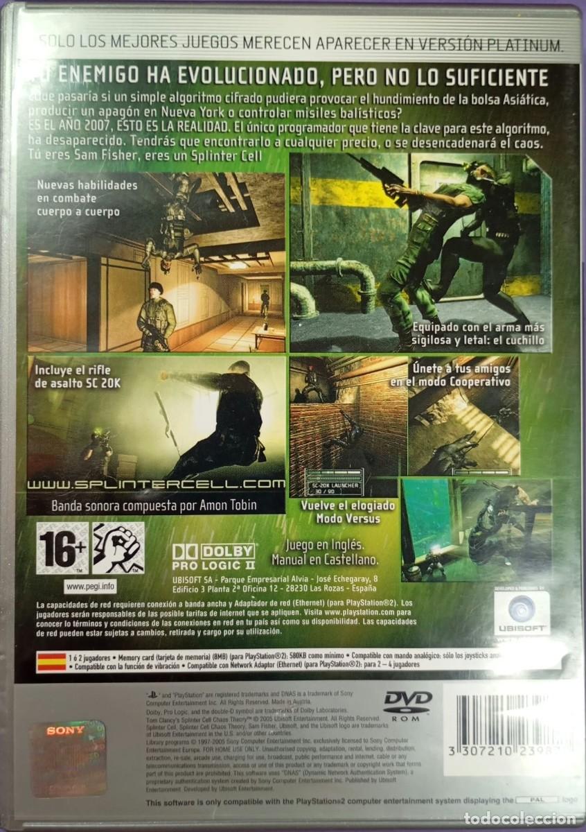 Videojuegos y consolas: TOM CLANCYS SPLINTER CELL - CHAOS THEORY - PLATINUM -PS2 - Foto 2