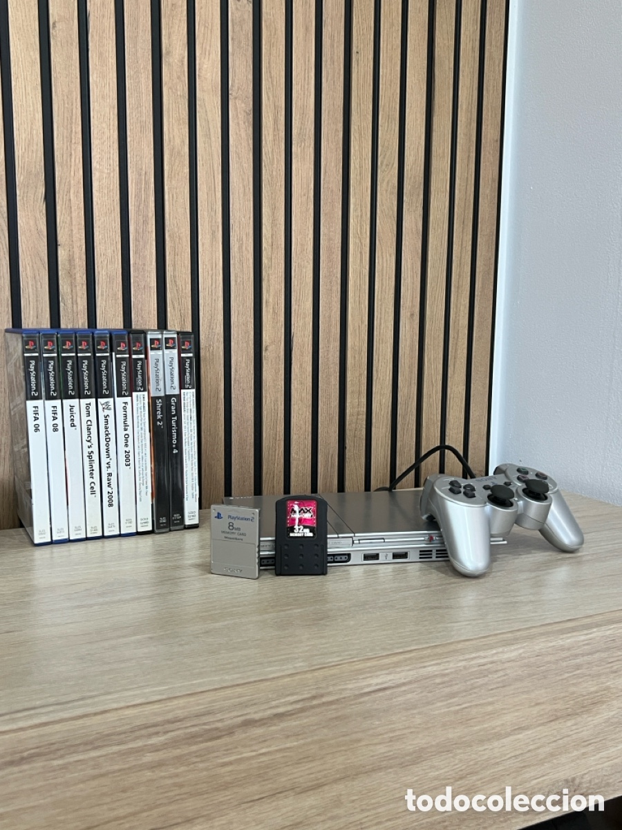 Videojuegos y consolas: Pack PlayStation 2 Slim Plata