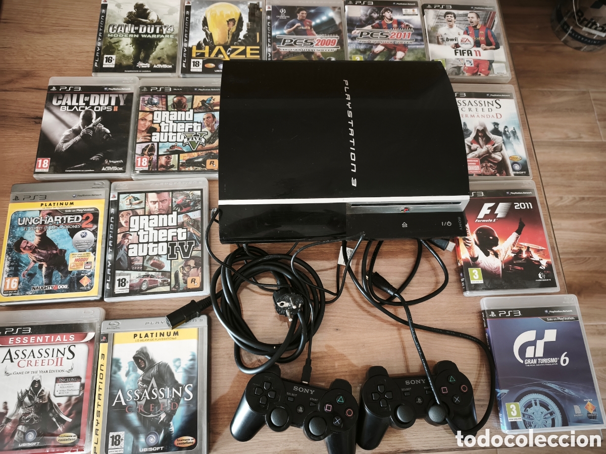 Videojuegos y consolas: Consola PS3 Fat 80GB + 2 Mandos + Lote 14 Juegos (Pack)