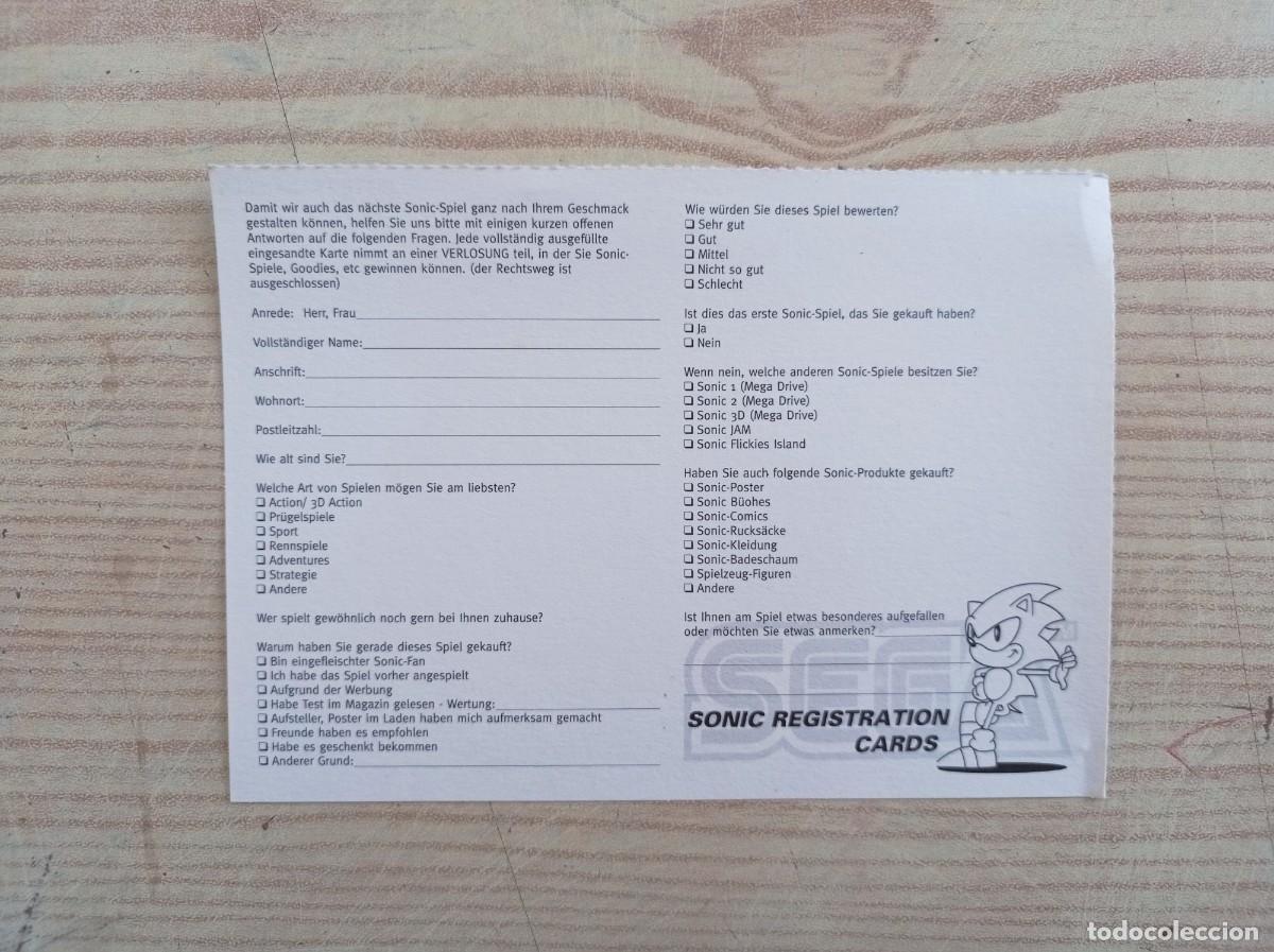 Videojuegos y consolas: Sega Saturn Sonic Registration Cards Germany - Foto 1