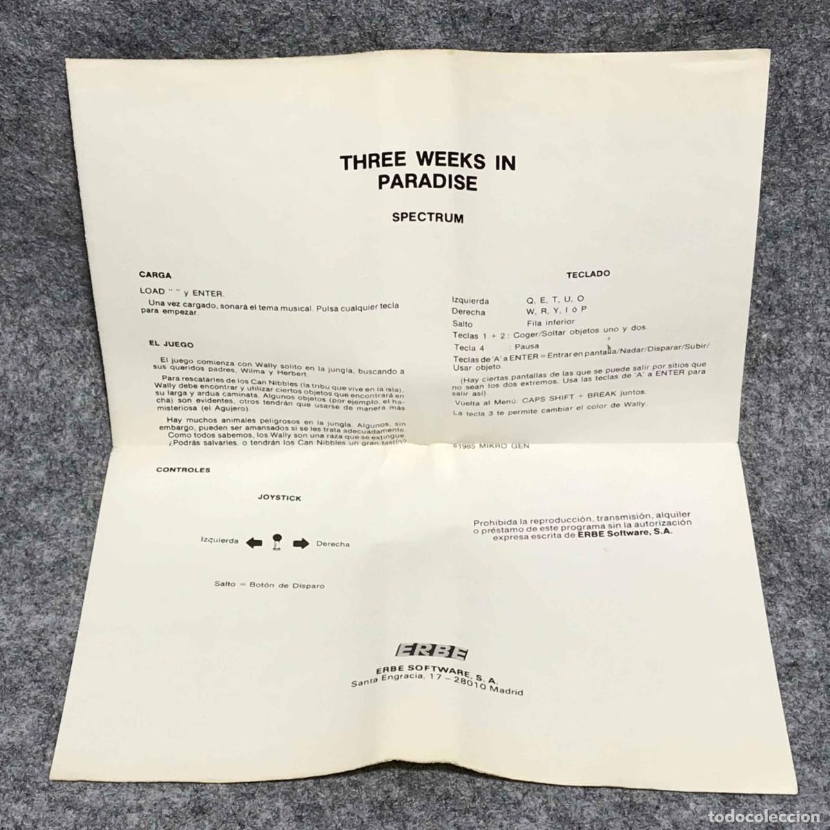 Videojuegos y consolas: THREE WEEKS IN PARADISE SINCLAIR ZX SPECTRUM - Foto 3