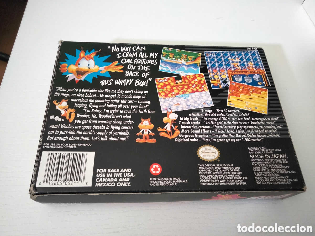 Videojuegos y consolas: Caja , insert y manual Bubsy S&uacute;per Nintendo - Foto 4
