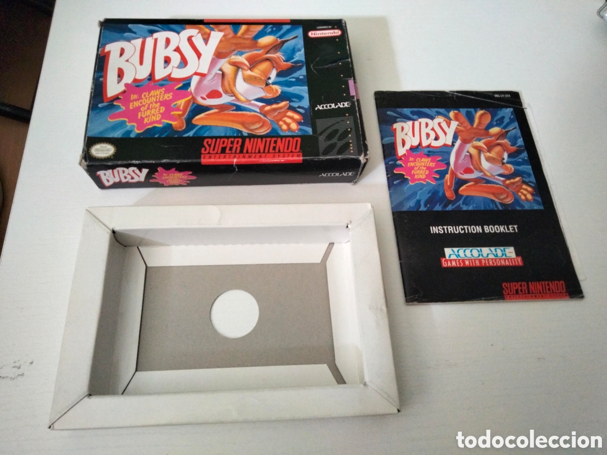 Videojuegos y consolas: Caja , insert y manual Bubsy S&uacute;per Nintendo - Foto 1